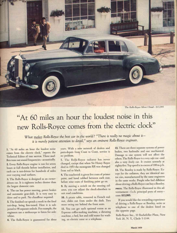En meget berømt reklame - og det stemmer også i en Silver Shadow II.