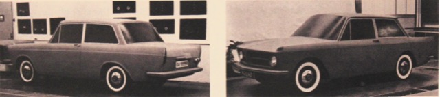 Første forslag. Bemærk halefinnerne og detaljen med blinklygterne oven på forskærmene. Var Wilsgaard inspireret af DKW F102 her?